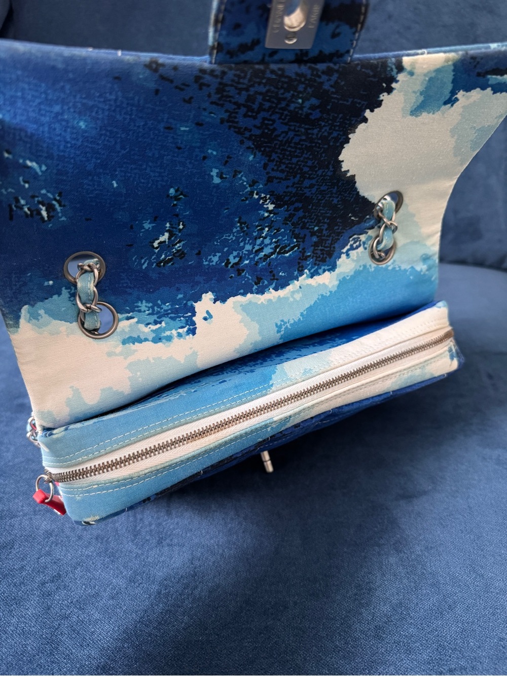 Rare Chanel 2002 Surf Line Choco Bar flap Blue Canvas Silver Hardware - Picture 10 of 17